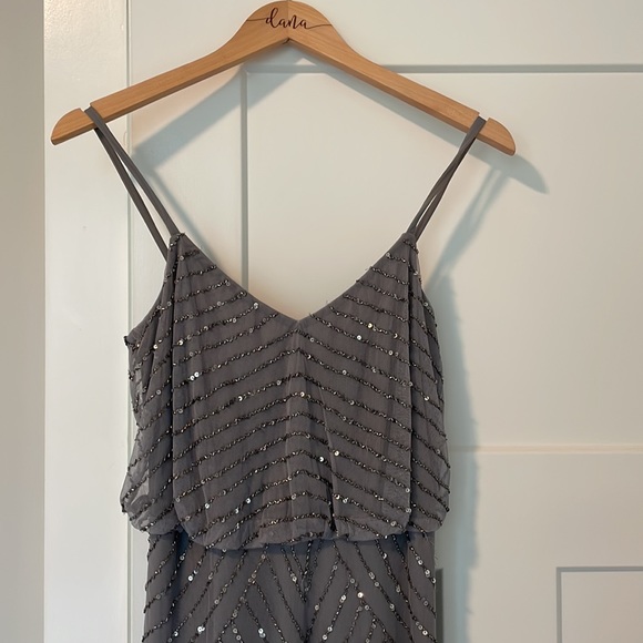 Adrianna Papell Art Deco beaded Blouson Gown size 6 in color Dusty Blue. - Picture 2 of 9